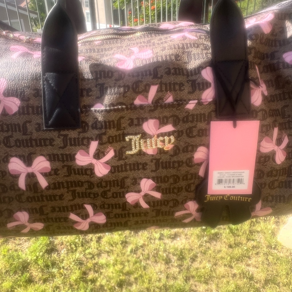 Juicy Couture Brown Travel Duffel With Pink Bow Print